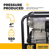 BE Power 4" Gas-Powered Trash Transfer Pump with Honda GX390 Engine