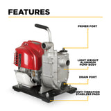 BE Power 1" Gas-Powered Water Transfer Pump with Honda GX25 Engine