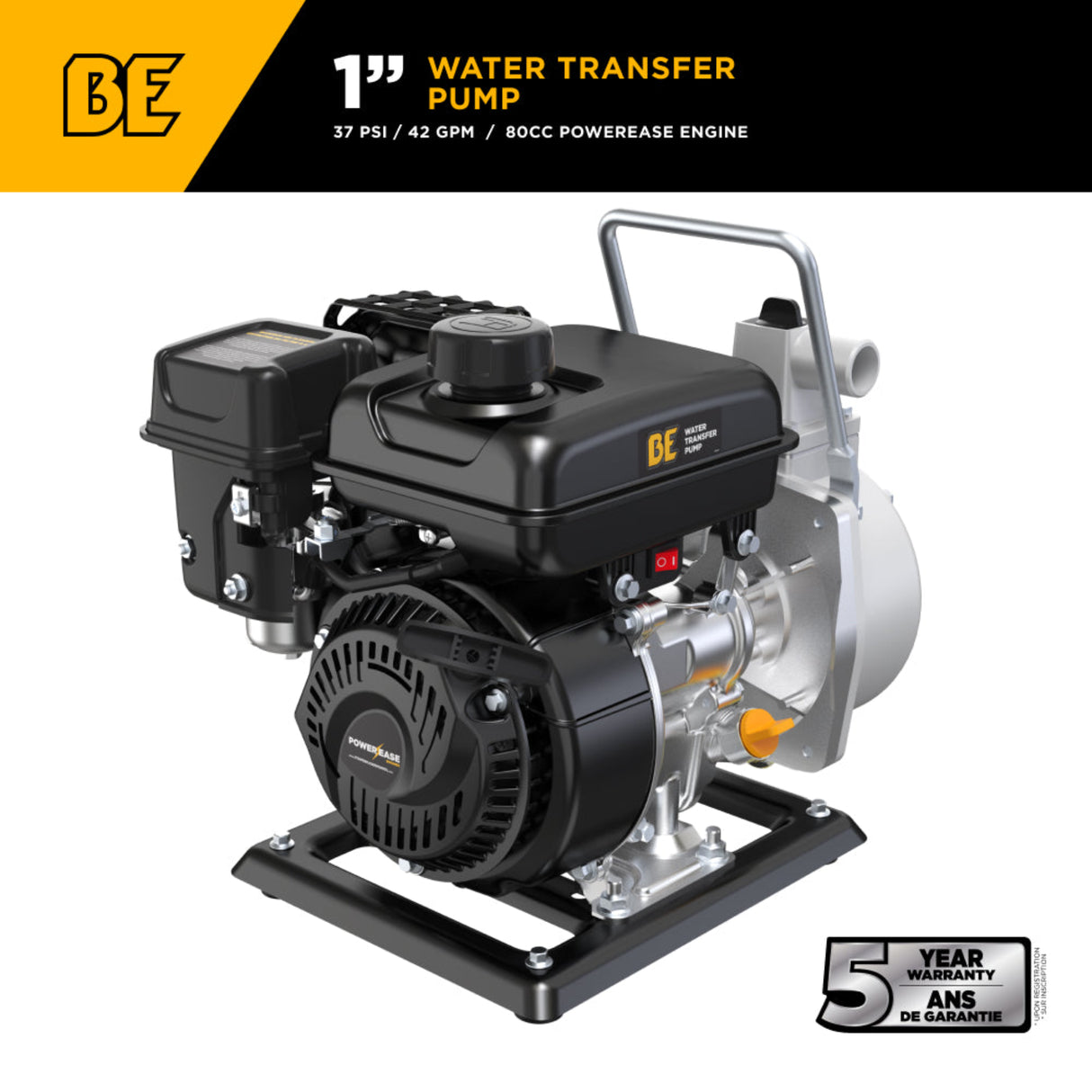 BE Power 1" Gas-Powered Water Transfer Pump with Powerease 79 Engine
