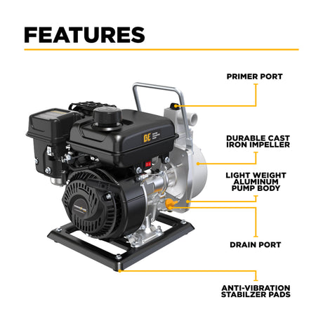 BE Power 1" Gas-Powered Water Transfer Pump with Powerease 79 Engine