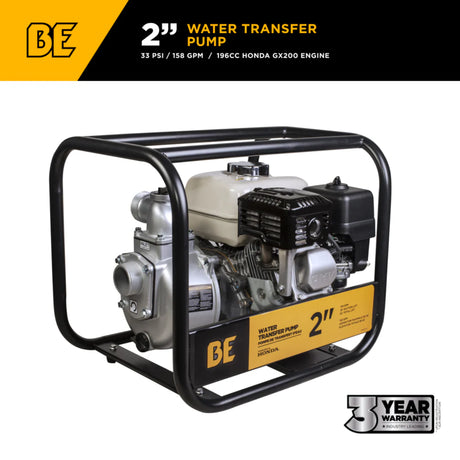 BE Power 2" Gas-Powered Water Transfer Pump with Honda GX200 Engine