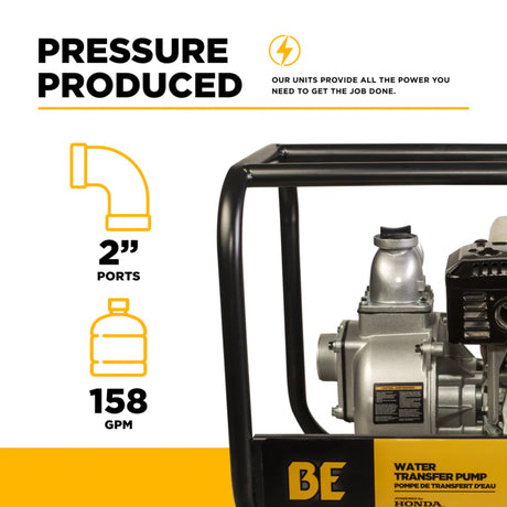 BE Power 2" Gas-Powered Water Transfer Pump with Honda GX200 Engine