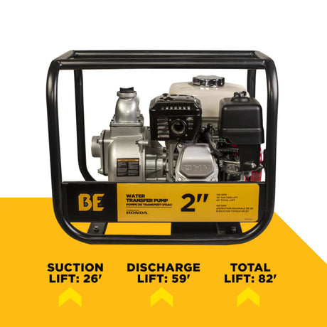 BE Power 2" Gas-Powered Water Transfer Pump with Honda GX200 Engine