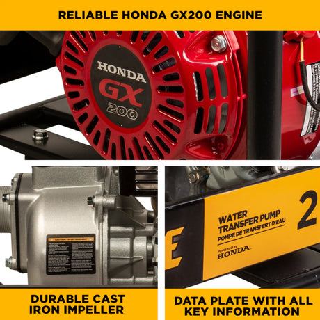 BE Power 2" Gas-Powered Water Transfer Pump with Honda GX200 Engine