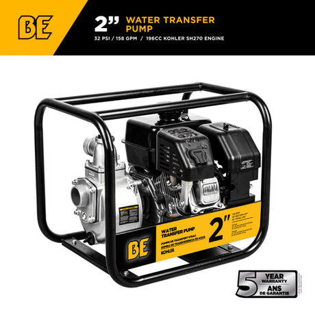 BE Power 2" Gas-Powered Water Transfer Pump with Kohler SH270 Engine