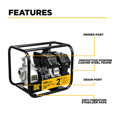 BE Power 2" Gas-Powered Water Transfer Pump with Kohler SH270 Engine