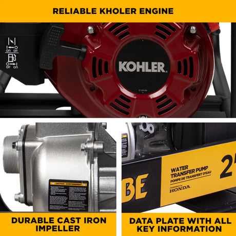BE Power 2" Gas-Powered Water Transfer Pump with Kohler SH270 Engine