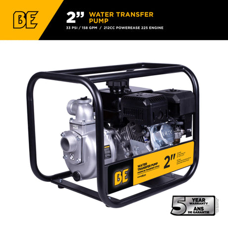 BE Power 2" Gas-Powered Water Transfer Pump with Powerease 225 Engine