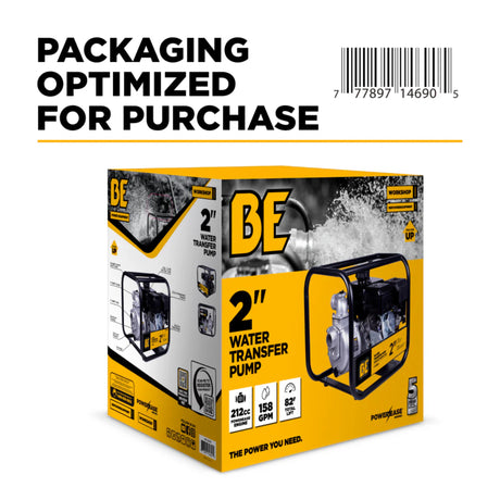 BE Power 2" Gas-Powered Water Transfer Pump with Powerease 225 Engine