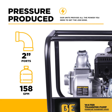 BE Power 2" Gas-Powered Water Transfer Pump with Powerease 225 Engine