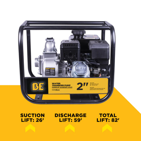 BE Power 2" Gas-Powered Water Transfer Pump with Powerease 225 Engine