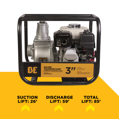 BE Power 3" Gas-Powered Water Transfer Pump with Honda GX200 Engine