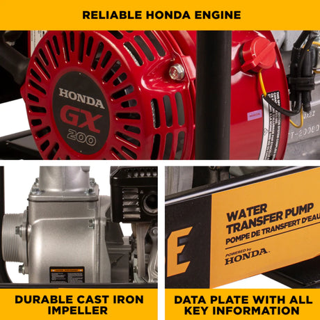 BE Power 3" Gas-Powered Water Transfer Pump with Honda GX200 Engine