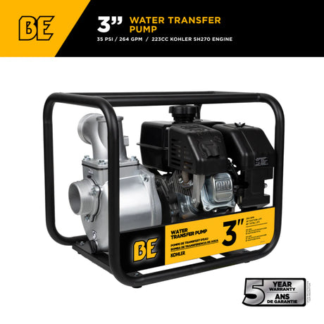 BE Power 3" Gas-Powered Water Transfer Pump with Kohler SH270 Engine