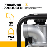 BE Power 3" Gas-Powered Water Transfer Pump with Kohler SH270 Engine