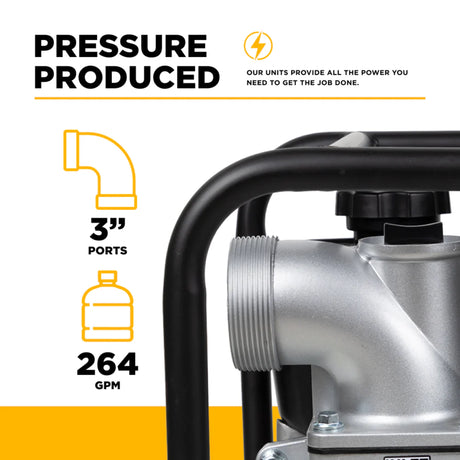 BE Power 3" Gas-Powered Water Transfer Pump with Kohler SH270 Engine