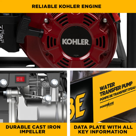 BE Power 3" Gas-Powered Water Transfer Pump with Kohler SH270 Engine