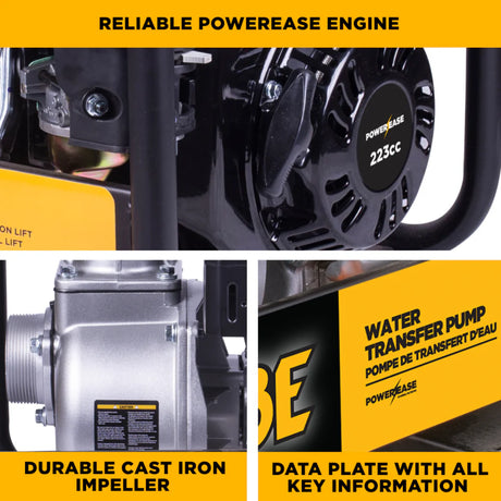 BE Power 3" Gas-Powered Water Transfer Pump with Powerease 225 Engine