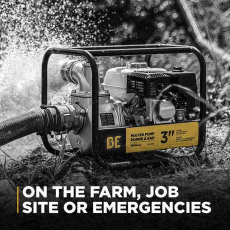 BE Power 3" Gas-Powered Water Transfer Pump with Powerease 225 Engine
