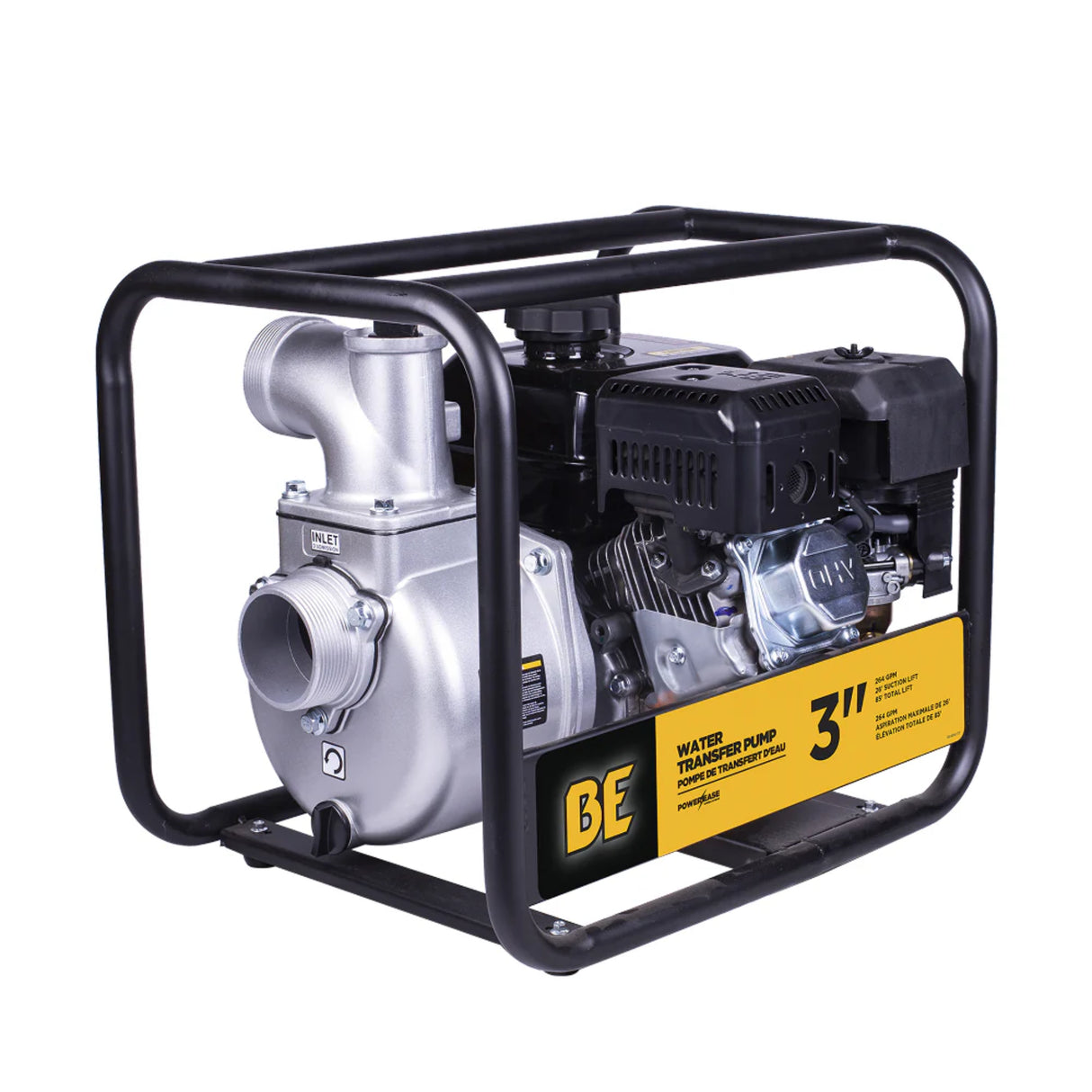 BE Power 3" Gas-Powered Water Transfer Pump with Powerease 225 Engine