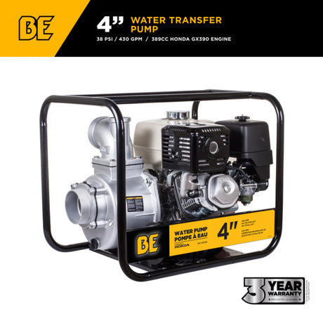 BE Power 4" Gas-Powered Water Transfer Pump with Honda GX390 Engine