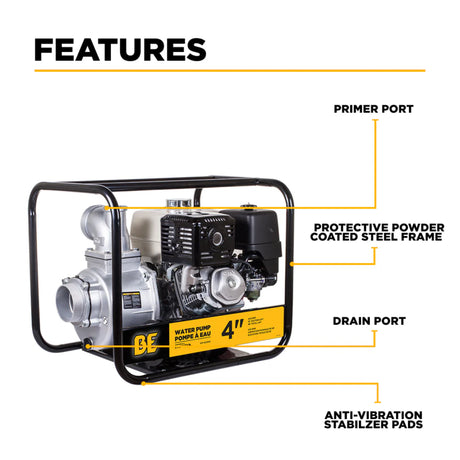 BE Power 4" Gas-Powered Water Transfer Pump with Honda GX390 Engine