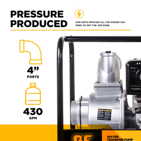BE Power 4" Gas-Powered Water Transfer Pump with Honda GX390 Engine