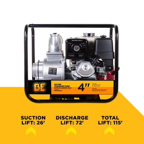 BE Power 4" Gas-Powered Water Transfer Pump with Honda GX390 Engine