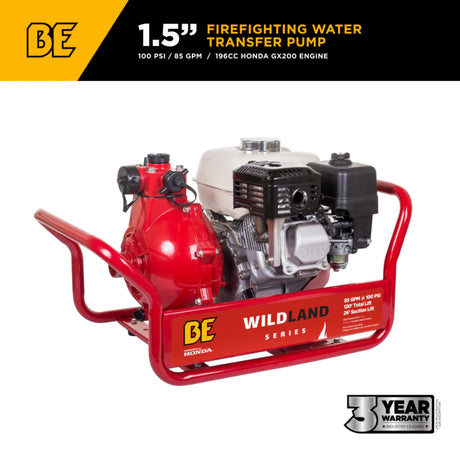 BE Power 1.5" Gas-Powered Firefighting Pump with Honda GX200 Engine