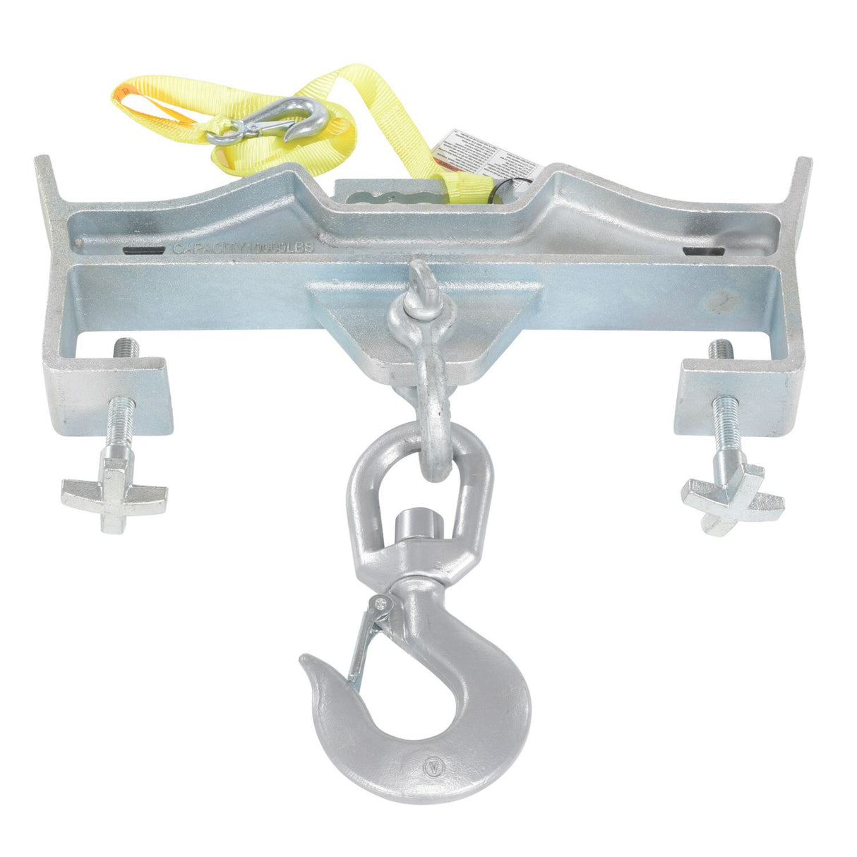 Vestil D-FORK / S-FORK Forklift Hoisting Hook — Fork-Mounted Crane Hook with Shackle & 48" Safety Restraint, 4,000–10,000 lb