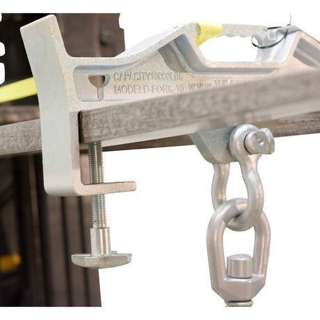 Vestil D-FORK / S-FORK Forklift Hoisting Hook — Fork-Mounted Crane Hook with Shackle & 48" Safety Restraint, 4,000–10,000 lb