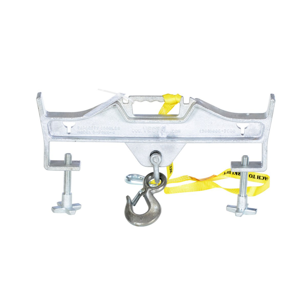 Vestil D-FORK / S-FORK Forklift Hoisting Hook — Fork-Mounted Crane Hook with Shackle & 48" Safety Restraint, 4,000–10,000 lb