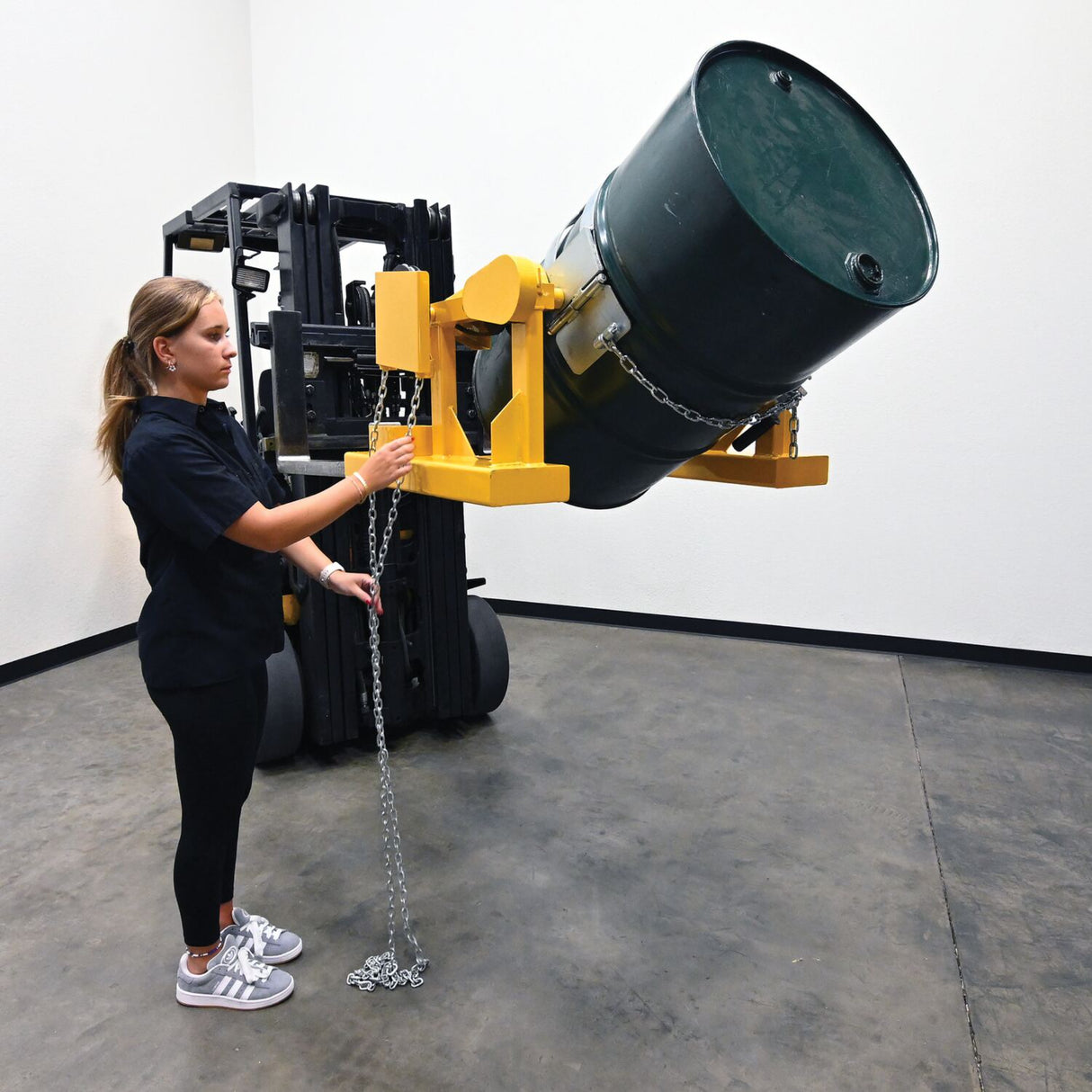 Vestil DCR-205 Fork Truck Drum Carrier/Rotators | Carry & Rotate 55-Gallon Steel Drums 360° From the Seat, Manual or DC-Powered, 800–2,000 lb