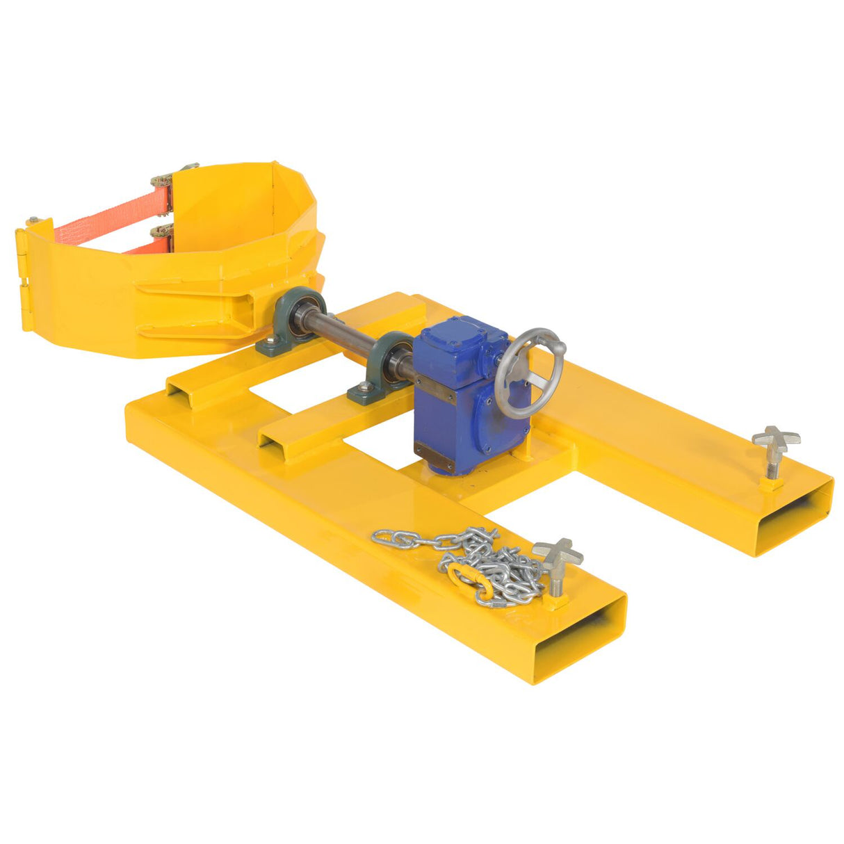 Vestil DCR-RAR-12 Right Angle Drum Carrier & Rotator — Fork-Mounted Hand-Crank Drum Positioner, 1,200 lb Capacity, Steel