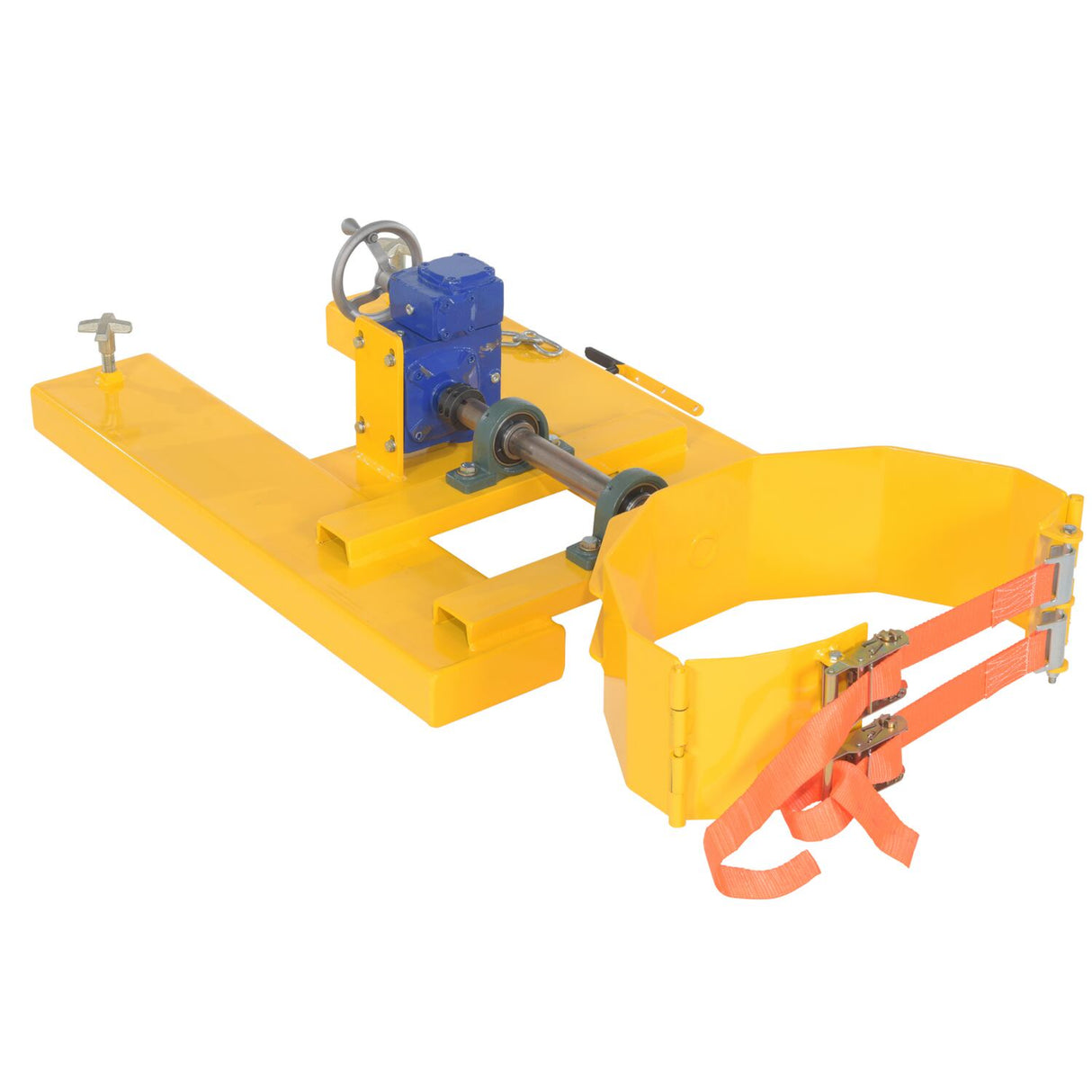 Vestil DCR-RAR-12 Right Angle Drum Carrier & Rotator — Fork-Mounted Hand-Crank Drum Positioner, 1,200 lb Capacity, Steel