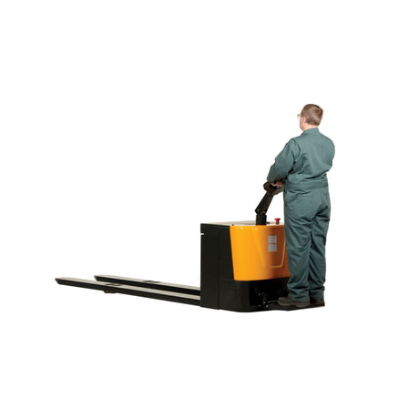 Vestil EPT-2796 Extra-Long Heavy-Duty Electric Pallet Truck — 4,500 lb Capacity, 27" × 96" with Rider Platform