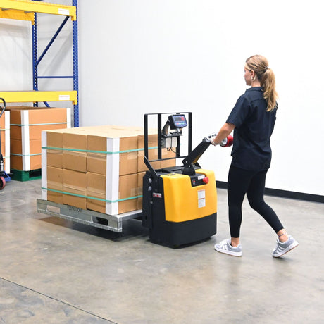 Vestil EPT-SF-1240-26-SCL Single Fork Electric Pallet Truck with Built-in Digital Scale — Weigh and Move Half-Size Pallets and Bulk Containers