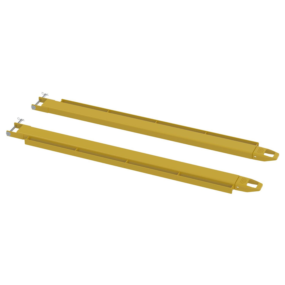 Vestil FE-P-LR Pin Style Fork Extensions with Tie-Down Load Rails | 4,000 lb Per Pair, Fits Class 2 & 3 Forks, 4"/5"/6" Width, 72"–96" Length