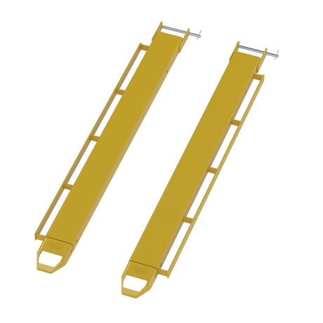 Vestil FE-P-LR Pin Style Fork Extensions with Tie-Down Load Rails | 4,000 lb Per Pair, Fits Class 2 & 3 Forks, 4"/5"/6" Width, 72"–96" Length