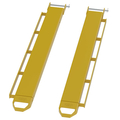 Vestil FE-P-LR Pin Style Fork Extensions with Tie-Down Load Rails | 4,000 lb Per Pair, Fits Class 2 & 3 Forks, 4"/5"/6" Width, 72"–96" Length