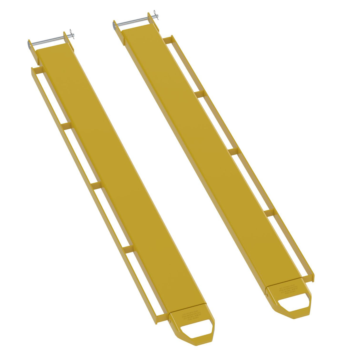 Vestil FE-P-LR Pin Style Fork Extensions with Tie-Down Load Rails | 4,000 lb Per Pair, Fits Class 2 & 3 Forks, 4"/5"/6" Width, 72"–96" Length
