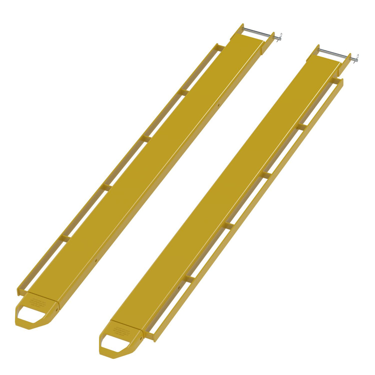 Vestil FE-P-LR Pin Style Fork Extensions with Tie-Down Load Rails | 4,000 lb Per Pair, Fits Class 2 & 3 Forks, 4"/5"/6" Width, 72"–96" Length