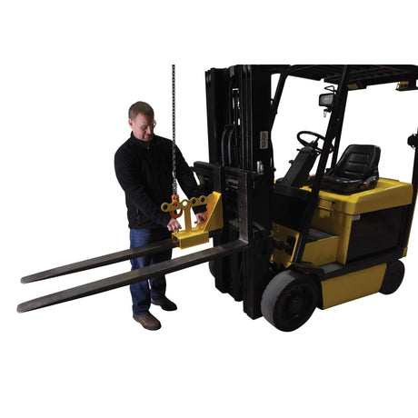 Vestil FORK-P Fork Lifter | Safely Remove & Install Forklift Forks, 400 lb Capacity, 6 Lifting Rings, Clamp-On Steel