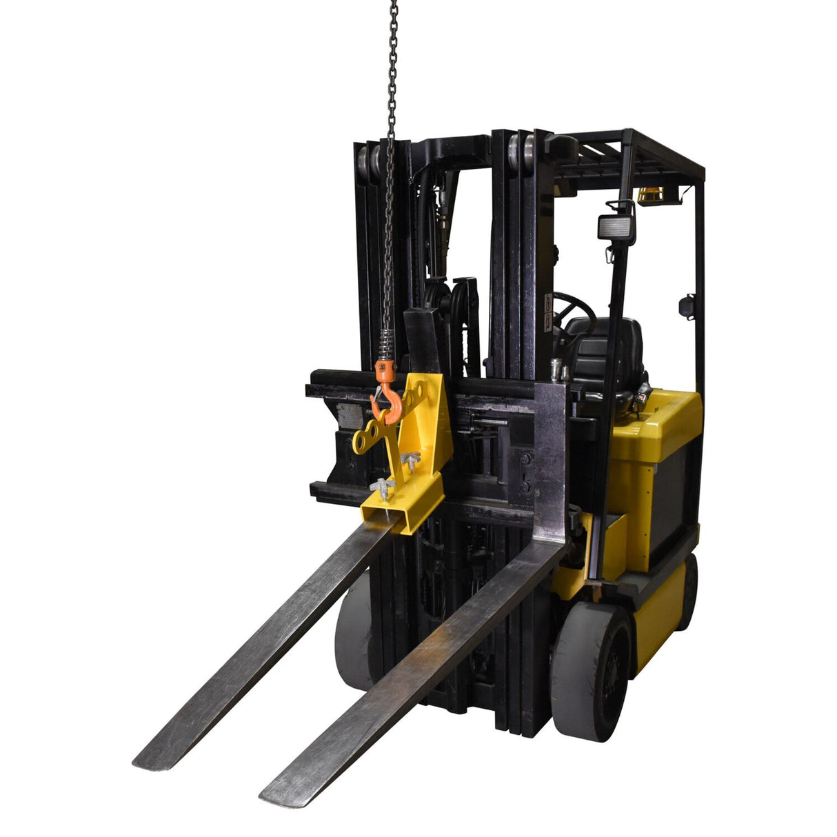 Vestil FORK-P Fork Lifter | Safely Remove & Install Forklift Forks, 400 lb Capacity, 6 Lifting Rings, Clamp-On Steel