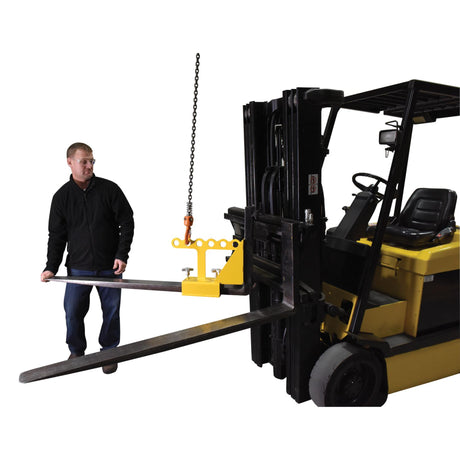 Vestil FORK-P Fork Lifter | Safely Remove & Install Forklift Forks, 400 lb Capacity, 6 Lifting Rings, Clamp-On Steel