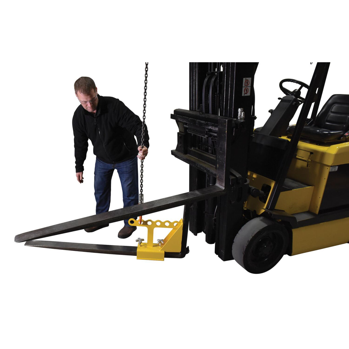 Vestil FORK-P Fork Lifter | Safely Remove & Install Forklift Forks, 400 lb Capacity, 6 Lifting Rings, Clamp-On Steel