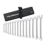 GearWrench 81918 15-Pc 12-Point Long Pattern Combination Wrench Set — SAE 5/16" to 1-1/4", Tool Roll