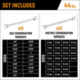 GearWrench 81919 44-Pc 12-Point Long Pattern Combination Wrench Set — SAE & Metric