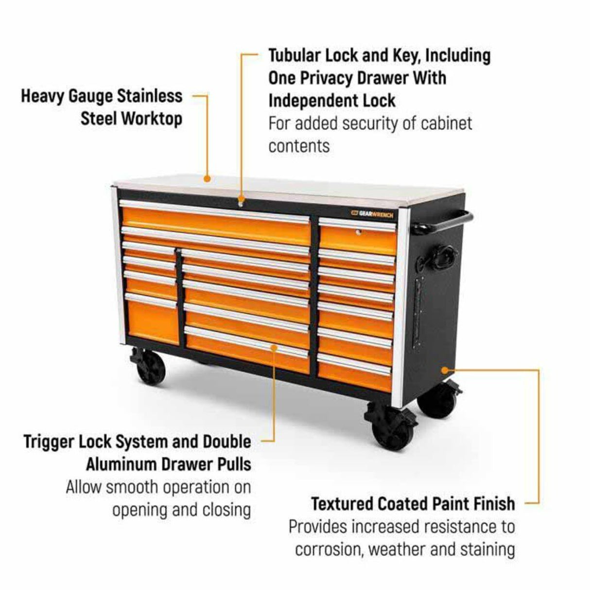 GearWrench 83249 72" 18-Drawer Rolling Tool Cabinet — Stainless Steel Worktop, GSX Series