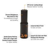 GearWrench 84934H 19-Pc 1/2" Drive 6-Point Hi-Viz SAE Deep Impact Socket Set